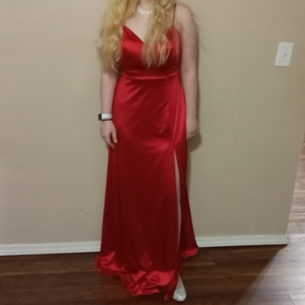 City Triangles Red Satin Maxi Dress